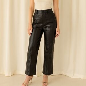 Vegan Leather High Waist Flare Pants In Faux Black Small
